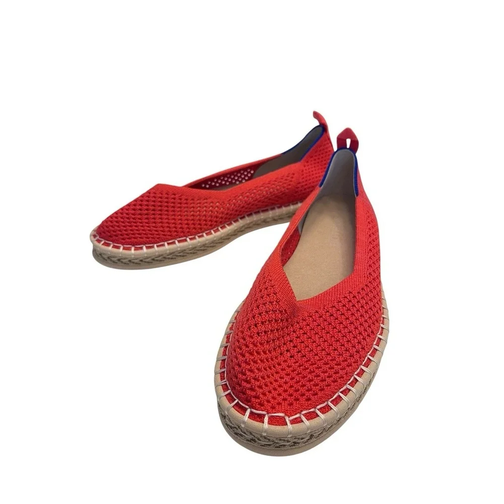 New ROTHY'S Sz 7 The Espadrille Flats Red Hot Comfort Cushion Jute Midsole NWOB
